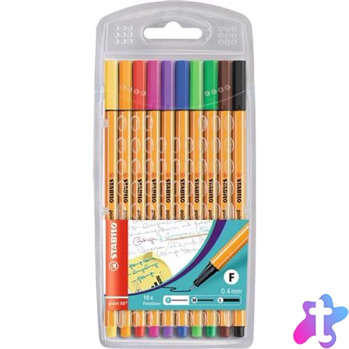 Tűfilc készlet, 0,4 mm, STABILO "Point 88", 10 különböző szín
