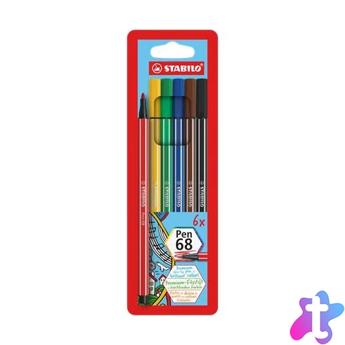 Filctoll készlet, 1 mm, STABILO "Pen 68", 6 különböző szín