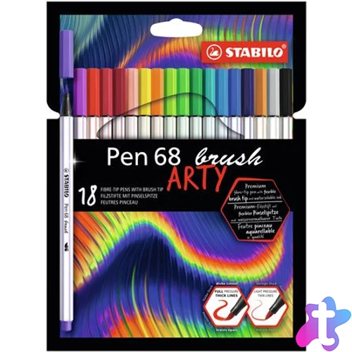 Ecsetirón készlet, STABILO "Pen 68 brush ARTY", 18 különböző szín