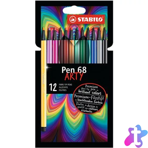 Filctoll készlet, 1 mm, STABILO "Pen 68 ARTY", 12 különböző szín