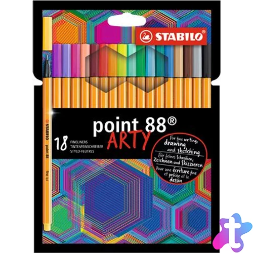 Tűfilc készlet, 0,4 mm, STABILO "Point 88 ARTY", 18 különböző szín