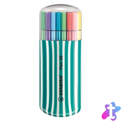 Filctoll készlet, 1 mm, türkiz tok, STABILO "Pen 68 Zebrui", 20 különböző szín