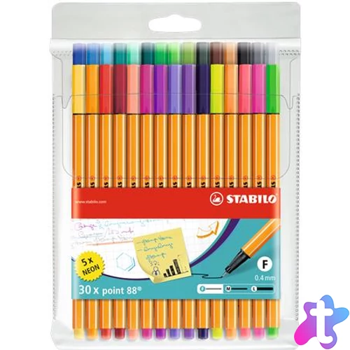 Tűfilc készlet, 0,4 mm, STABILO "Point 88", 25+5 különböző szín
