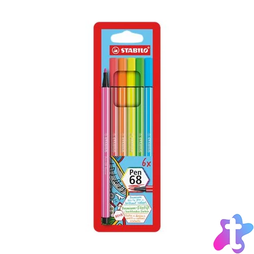 Filctoll készlet, 1 mm, STABILO "Pen 68", 6 neon szín