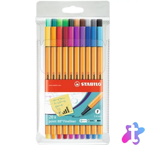 Tűfilc készlet, 0,4 mm, STABILO "Point 88", 20 különböző szín