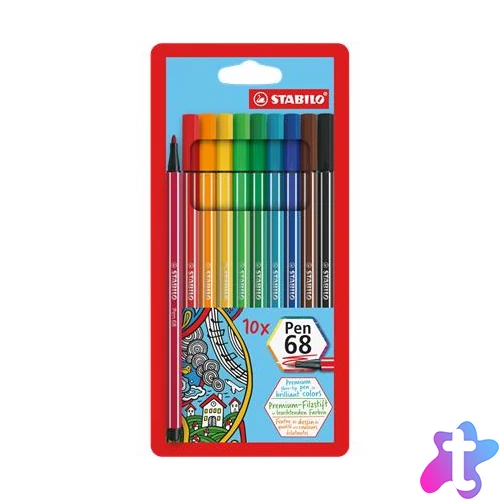 Filctoll készlet, 1 mm, STABILO "Pen 68", 10 különböző szín