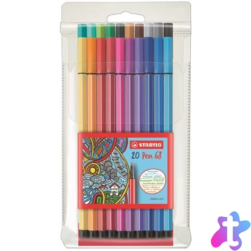 Filctoll készlet, 1 mm, STABILO "Pen 68", 20 különböző szín