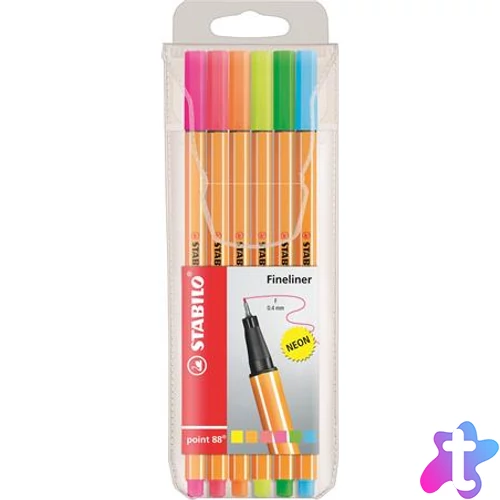 Tűfilc készlet, 0,4 mm, STABILO "Point 88", 6 neon szín