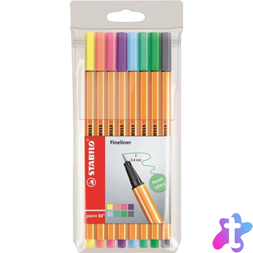 Tűfilc készlet, 0,4 mm, STABILO "Point 88", 8 pasztell szín