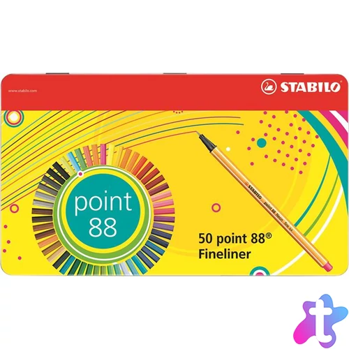 Tűfilc készlet, 0,4 mm, fém doboz, STABILO "Point 88", 47+3 különböző szín