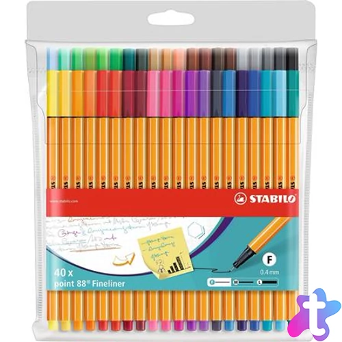Tűfilc készlet, 0,4 mm, STABILO "Point 88", 40 különböző szín