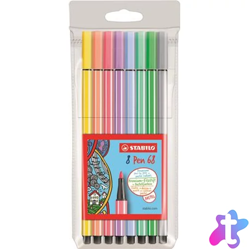 Filctoll készlet, 1 mm, STABILO "Pen 68", 8 pasztell szín