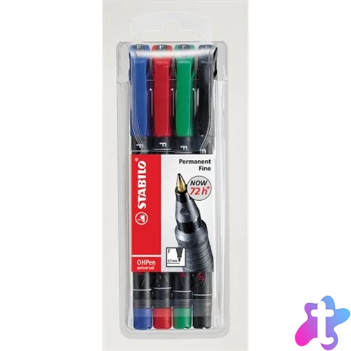 Alkoholos marker készlet, 0,7 mm, STABILO "OHPen F", 4 különböző szín