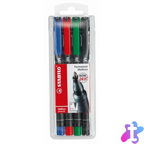 Alkoholos marker készlet, 1 mm, STABILO "OHPen M", 4 különböző szín