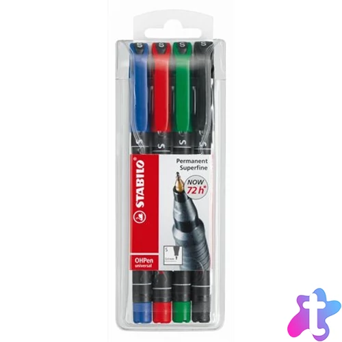 Alkoholos marker készlet, 0,4 mm, STABILO "OHPen S", 4 különböző szín