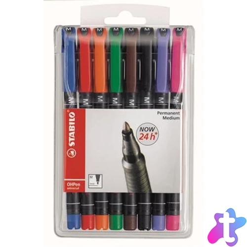Alkoholos marker, 1 mm, STABILO "OHPen M", 8 különböző szín