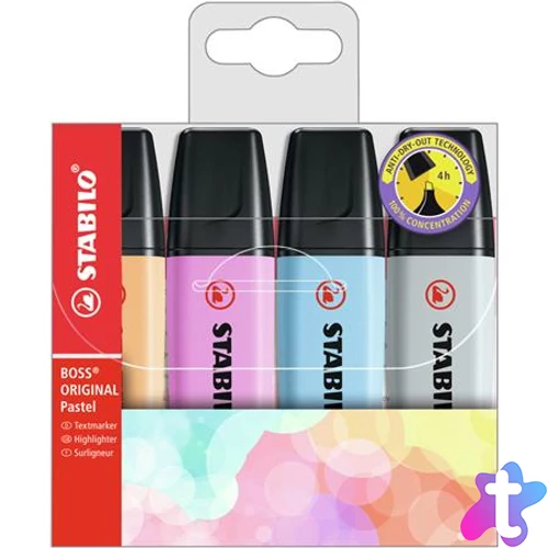 Szövegkiemelő készlet, 2-5 mm, STABILO "BOSS original Pastel", 4 különböző szín