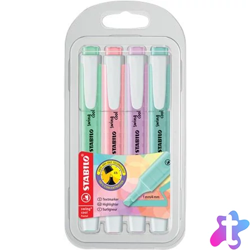 Szövegkiemelő készlet, 1-4 mm, STABILO "Swing Cool Pastel", 4 különböző szín