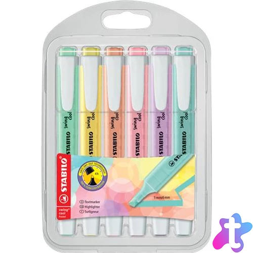Szövegkiemelő készlet, 1-4 mm, STABILO "Swing Cool Pastel", 6 különböző szín