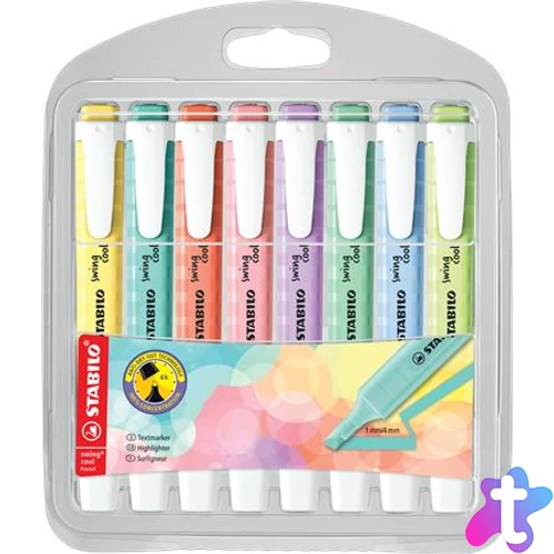 Szövegkiemelő készlet, 1-4 mm, STABILO "Swing Cool Pastel", 8 különböző szín