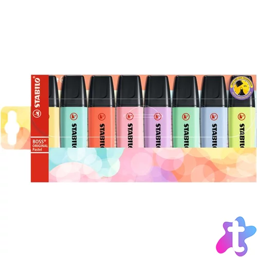 Szövegkiemelő készlet, 2-5 mm, STABILO "BOSS original Pastel", 8 különböző szín
