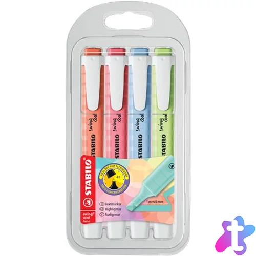 Szövegkiemelő készlet, 1-4 mm, STABILO "Swing Cool Pastel" 4 különboző szín
