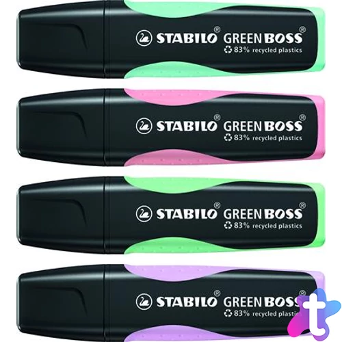 Szövegkiemelő készlet, 2-5 mm, STABILO "Green Boss Pastel", 4 különböző szín