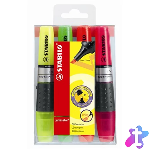 Szövegkiemelő készlet, 2-5 mm, STABILO "Luminator", 4 különböző szín