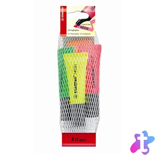 Szövegkiemelő készlet, 2-5 mm, STABILO "Neon", 4 különböző szín