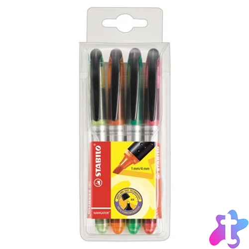 Szövegkiemelő készlet, 1-4 mm, STABILO "Navigator", 4 különböző szín