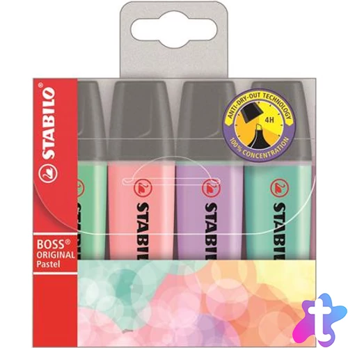 Szövegkiemelő készlet, 2-5 mm, STABILO "BOSS original Pastel2", 4 különböző szín