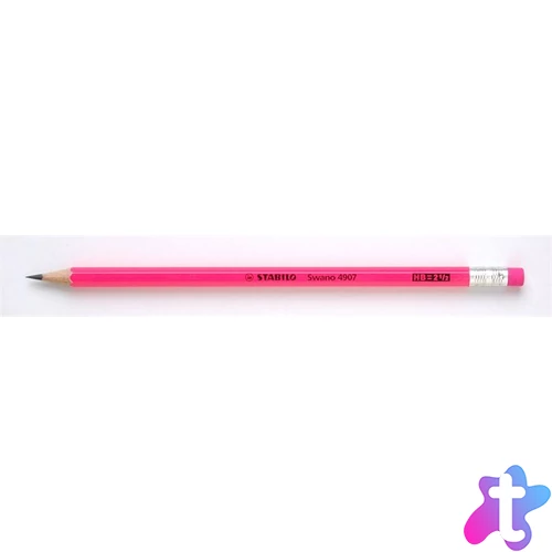 Grafitceruza radírral, HB, hatszögletű, STABILO "Swano Neon", rózsaszín