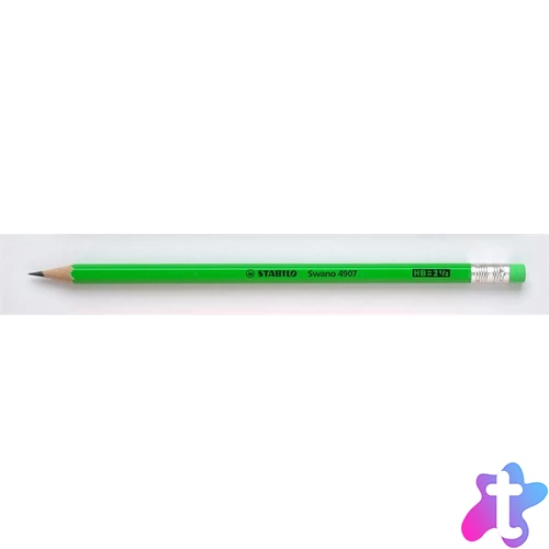 Grafitceruza radírral, HB, hatszögletű, STABILO "Swano Neon", zöld
