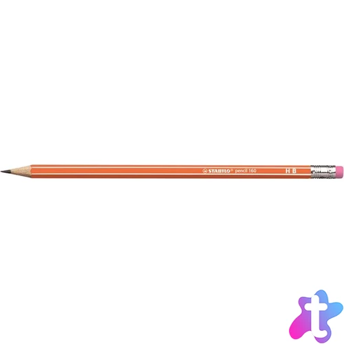 Grafitceruza radírral, HB, hatszögletű, STABILO "Pencil 160", narancs