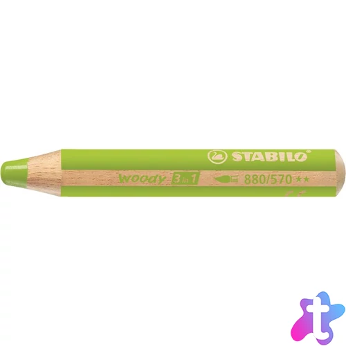 Színes ceruza, kerek, vastag, STABILO "Woody 3 in 1", világoszöld