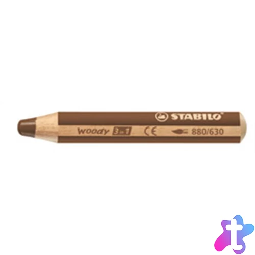 Színes ceruza, kerek, vastag, STABILO "Woody 3 in 1", barna
