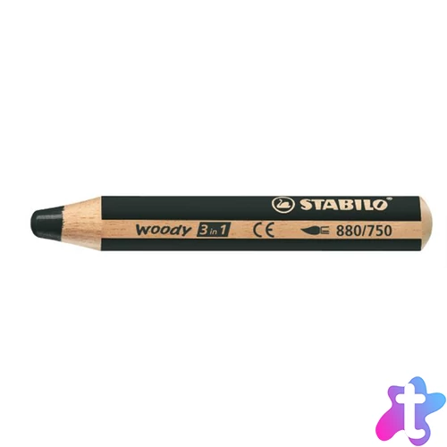 Színes ceruza, kerek, vastag, STABILO "Woody 3 in 1", fekete