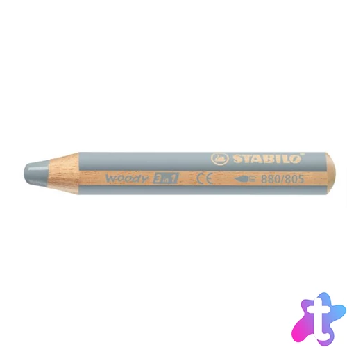 Színes ceruza, kerek, vastag, STABILO "Woody 3 in 1", ezüst