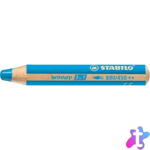 Színes ceruza, kerek, vastag, STABILO "Woody 3 in 1", ciánkék