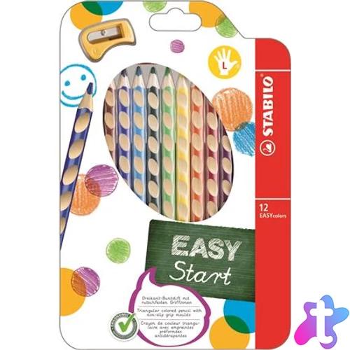 Színes ceruza készlet, háromszögletű, balkezes, STABILO "EasyColours", 12 különböző szín