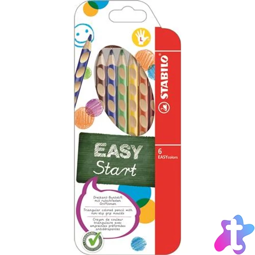 Színes ceruza készlet, háromszögletű, balkezes, STABILO "EasyColours", 6 különböző szín