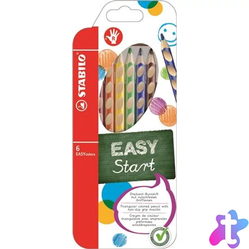 Színes ceruza készlet, háromszögletű, jobbkezes, STABILO "EasyColours", 6 különböző szín