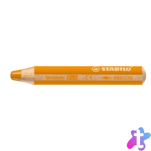 Színes ceruza, kerek, vastag, STABILO "Woody 3 in 1", narancssárga
