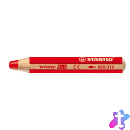 Színes ceruza, kerek, vastag, STABILO "Woody 3 in 1", piros