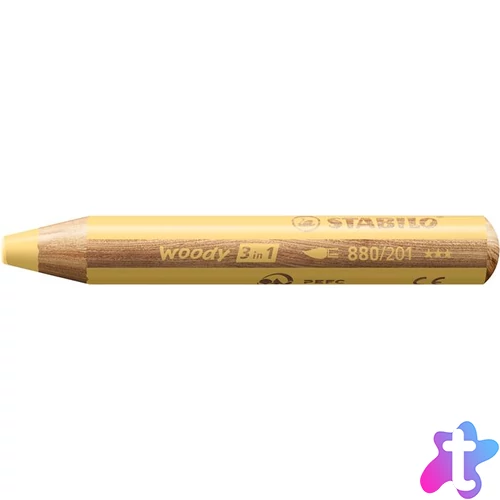 Színes ceruza, kerek, vastag, STABILO "Woody 3 in 1 Pastel", pasztell sárga
