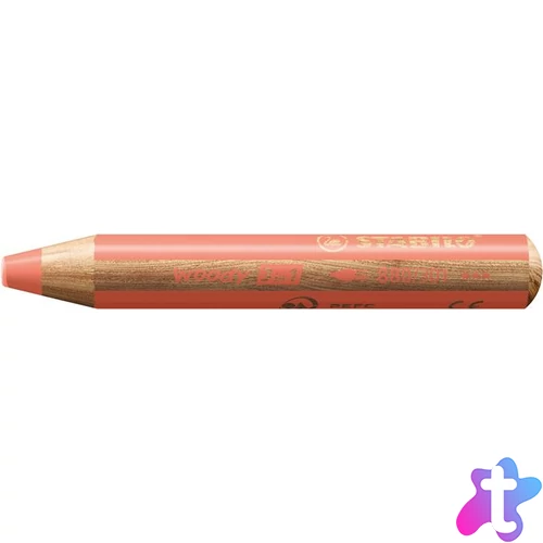 Színes ceruza, kerek, vastag, STABILO "Woody 3 in 1 Pastel", pasztell piros