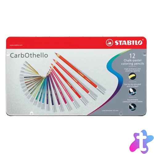 Pasztell ceruza készlet, kerek, fém doboz, STABILO "CarbOthello", 12 különböző szín