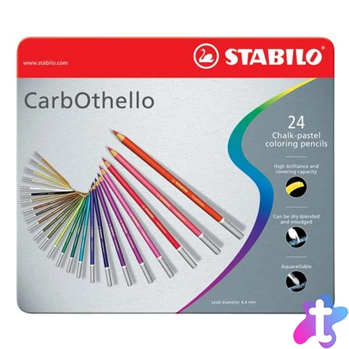 Pasztell ceruza készlet, kerek, fém doboz, STABILO "CarbOthello", 24 különböző szín