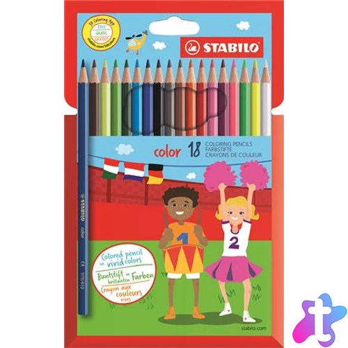 Színes ceruza készlet, hatszögletű, STABILO "Color", 18 különböző szín