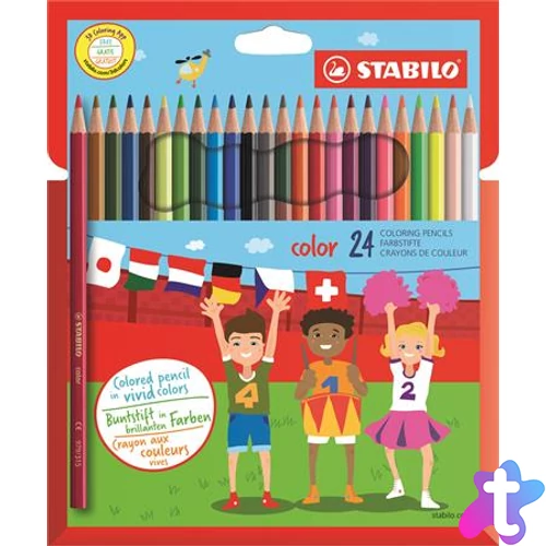Színes ceruza készlet, hatszögletű, STABILO "Color", 24 különböző szín